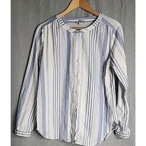 Loft Button Front Blouse Size Medium Blue Stripe Long Sleeve